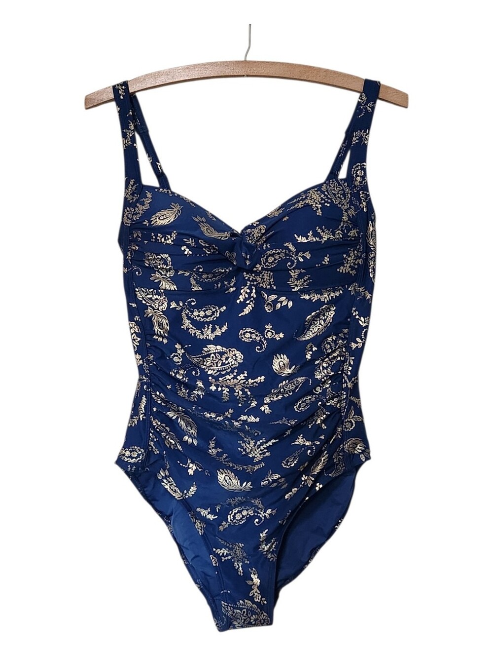 Nip Tuck "Joanne" Foil Kashmir Navy & Gold Paisley One-Piece Swimsuit Size 8